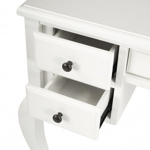 Homeroots 40" White Acacia Wood Writing Desk – Elegant Design With 5 Drawers For Stylish Home Office Storage   389451