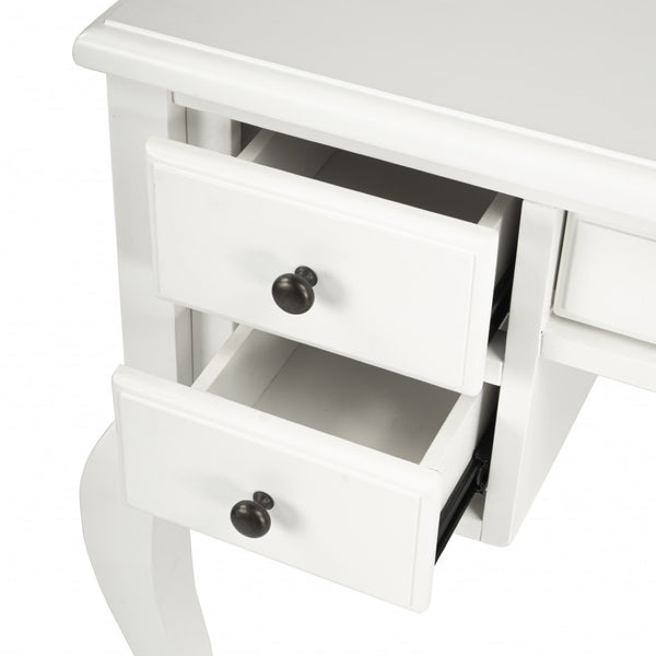 Homeroots 40" White Acacia Wood Writing Desk – Elegant Design With 5 Drawers For Stylish Home Office Storage   389451