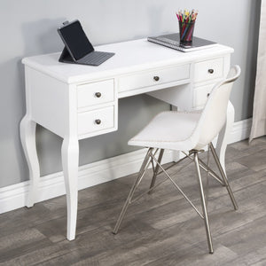 Homeroots 40" White Acacia Wood Writing Desk – Elegant Design With 5 Drawers For Stylish Home Office Storage   389451
