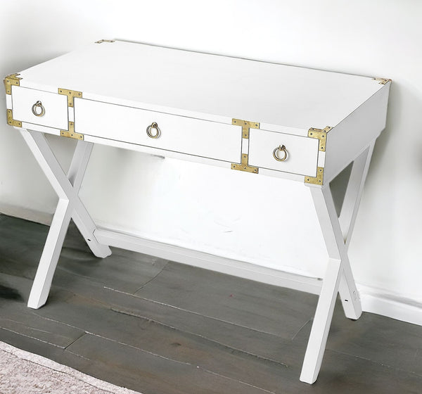 Homeroots 40" White Solid Manufactured Wood Writing Desk With Three Drawers   389453