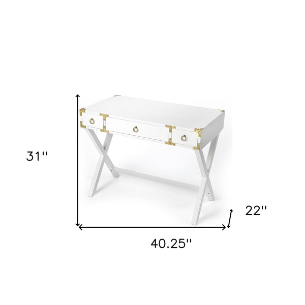 Homeroots 40" White Solid Manufactured Wood Writing Desk With Three Drawers   389453
