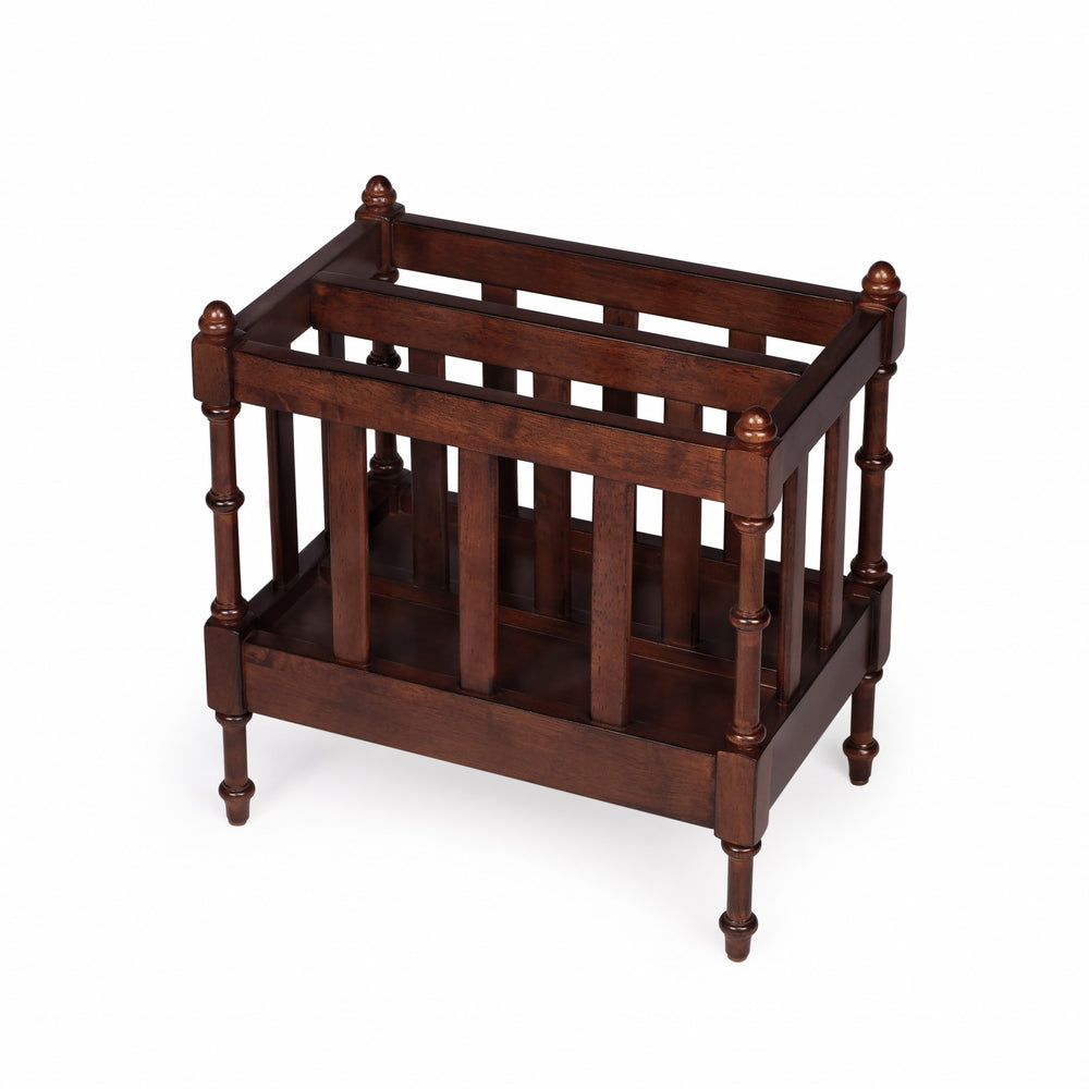 Homeroots Antique Cherry Magazine Basket  Solid Wood 389454