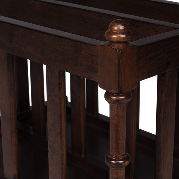 HomeRoots 17" Brown Solid Wood Magazine Holder - Elegant Storage Solution for Home and Office Organization 389454