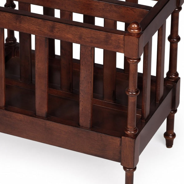 HomeRoots 17" Brown Solid Wood Magazine Holder - Elegant Storage Solution for Home and Office Organization 389454