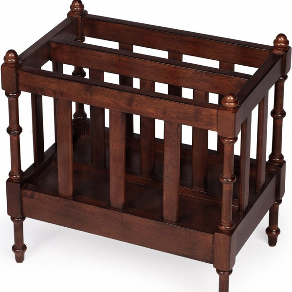 HomeRoots 17" Brown Solid Wood Magazine Holder - Elegant Storage Solution for Home and Office Organization 389454