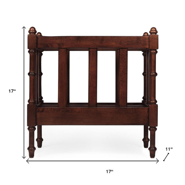 HomeRoots 17" Brown Solid Wood Magazine Holder - Elegant Storage Solution for Home and Office Organization 389454