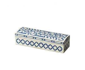 Homeroots 12" Ivory And Blue Bone Inlay Storage Box  Solid And Manufactured Wood 389456