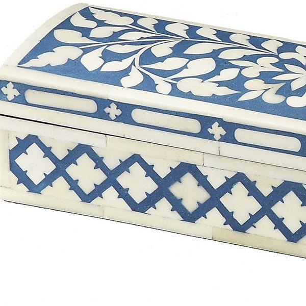 Homeroots 12" Ivory And Blue Bone Inlay Storage Box  Solid And Manufactured Wood 389456