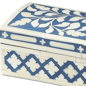 Homeroots 12" Ivory And Blue Bone Inlay Storage Box  Solid And Manufactured Wood 389456