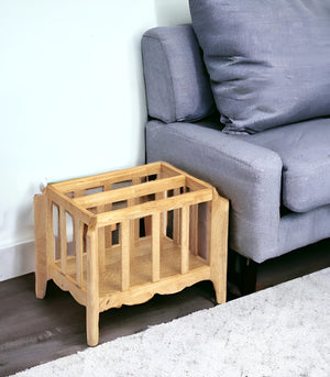 Homeroots 21" Natural Wood Magazine Basket  Solid Wood 389458