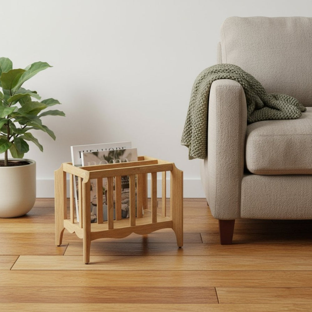 HomeRoots 21" Natural Solid Wood Magazine Holder - Elegant Storage Solution for Home & Office, Versatile Design 389458