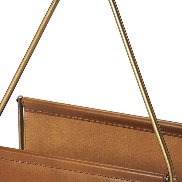 Homeroots Brown Leather Magazine Basket  Leather 389459