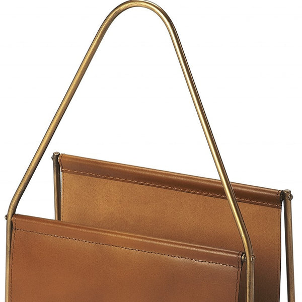 Homeroots Brown Leather Magazine Basket  Leather 389459