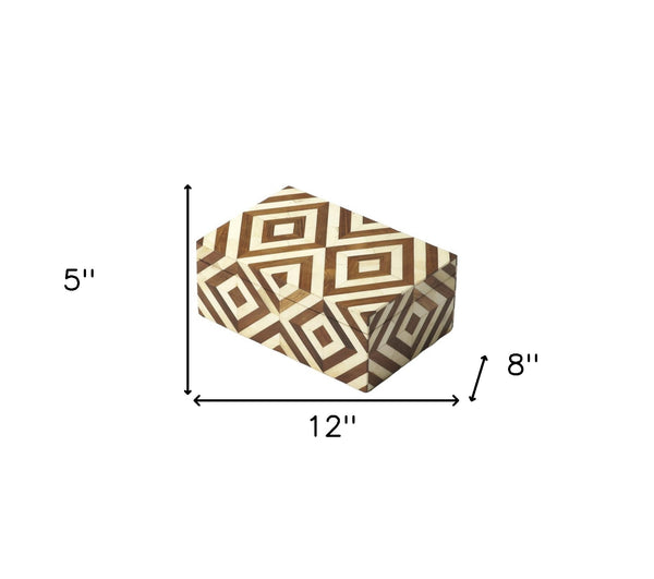 Homeroots Wood And Bone Inlay Storage Box  Solid Wood 389461