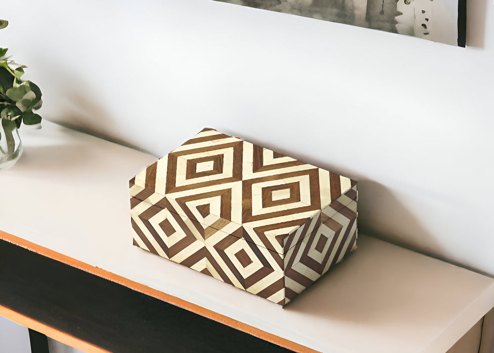 Homeroots Wood And Bone Inlay Storage Box  Solid Wood 389461