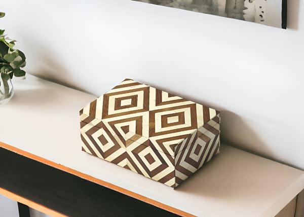 Homeroots Wood And Bone Inlay Storage Box  Solid Wood 389461