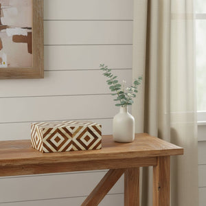 HomeRoots 12" Elegant Brown and Ivory Bone Inlay Solid Wood Box with Lid for Stylish Home Organization and Decor 389461