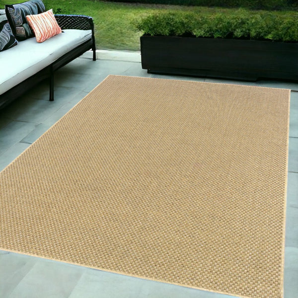 HomeRoots 5' Beige Indoor Outdoor Area Rug - Durable, Easy-Care, Chic Design for Stylish Spaces and Patios 5'3" x 7'6" 389476