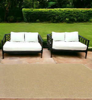 HomeRoots 5' Beige Indoor Outdoor Area Rug - Durable, Easy-Care, Chic Design for Stylish Spaces and Patios 6'7" x 9'6" 389477