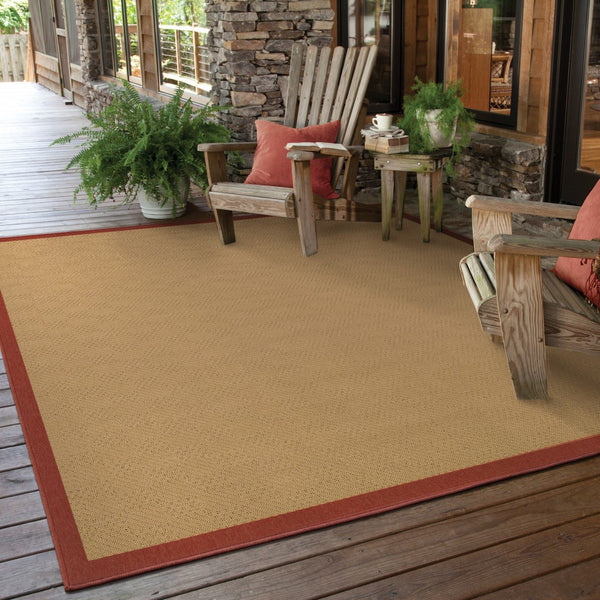 Homeroots 5' X 8' Beige Indoor Outdoor Area Rug Beige,Red Polypropylene 389492