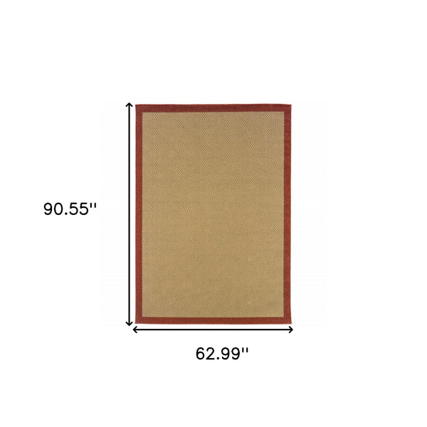 Homeroots 5' X 8' Beige Indoor Outdoor Area Rug Beige,Red Polypropylene 389492