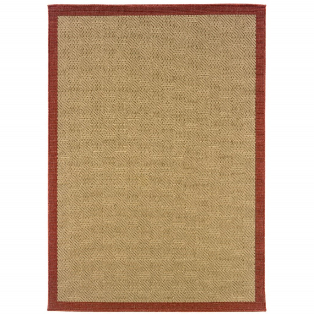 HomeRoots 8' Elegant Beige Indoor Outdoor Area Rug - Durable, Low-Maintenance with Timeless Style for Any Space Beige/ Red 8'6" x 13' 389496