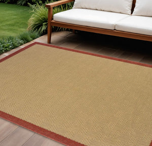 HomeRoots 8' Elegant Beige Indoor Outdoor Area Rug - Durable, Low-Maintenance with Timeless Style for Any Space Beige/ Red 8'6" x 13' 389496