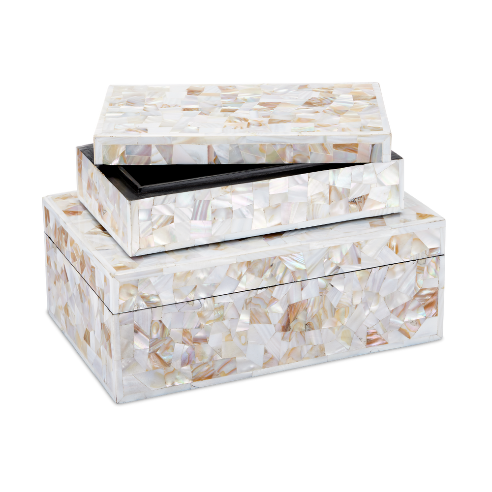 Uma Exquisite Mother of Pearl Decorative Box Set of 2 - Artisan Crafted, Unique Home Accent