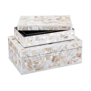 Uma Exquisite Mother of Pearl Decorative Box Set of 2 - Artisan Crafted, Unique Home Accent