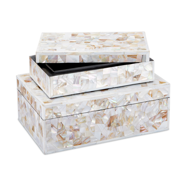 Uma Exquisite Mother of Pearl Decorative Box Set of 2 - Artisan Crafted, Unique Home Accent