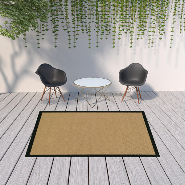 Homeroots 6' X 9' Beige And Black Indoor Outdoor Area Rug Beige,Black Polypropylene 389501
