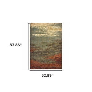 Homeroots 5' X 7' Blue And Brown Distressed Area Rug  Polypropylene 389510