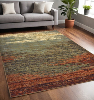 Homeroots 5' X 7' Blue And Brown Distressed Area Rug  Polypropylene 389510