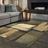 Homeroots 3' X 5' Brown And Beige Distressed Blocks Area Rug  Polypropylene 389513