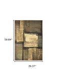 Homeroots 3' X 5' Brown And Beige Distressed Blocks Area Rug  Polypropylene 389513