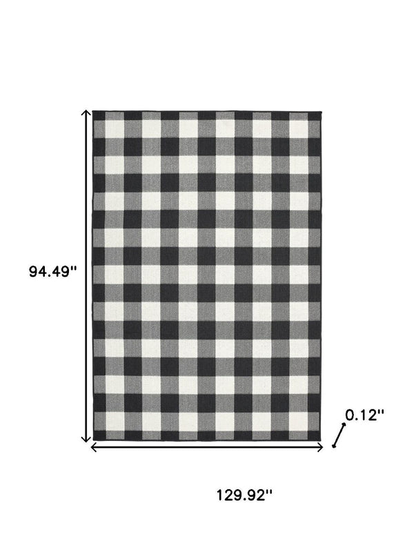 HomeRoots 5' Timeless Indoor Outdoor Area Rug - Durable, Stylish Design Perfect for Patios, Kitchens, and More Black/ Ivory 7'10" x 10'10" 389521