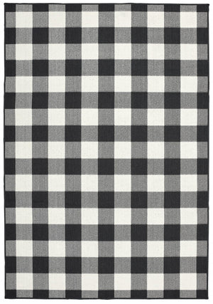 HomeRoots 5' Timeless Indoor Outdoor Area Rug - Durable, Stylish Design Perfect for Patios, Kitchens, and More Black/ Ivory 7'10" x 10'10" 389521
