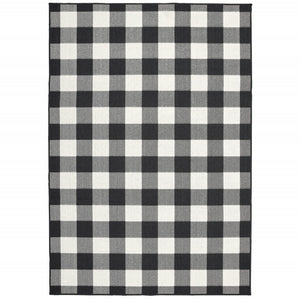 HomeRoots 5' Timeless Indoor Outdoor Area Rug - Durable, Stylish Design Perfect for Patios, Kitchens, and More Black/ Ivory 8'6" x 13' 389523