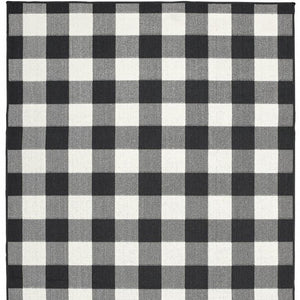 HomeRoots 5' Timeless Indoor Outdoor Area Rug - Durable, Stylish Design Perfect for Patios, Kitchens, and More Black/ Ivory 8'6" x 13' 389523