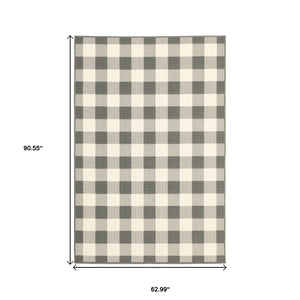 HomeRoots 5' Indoor Outdoor Area Rug - Chic Gray and Ivory Design for Durable Style in Any Space Grey/ Ivory 5'3" x 7'6" 389526