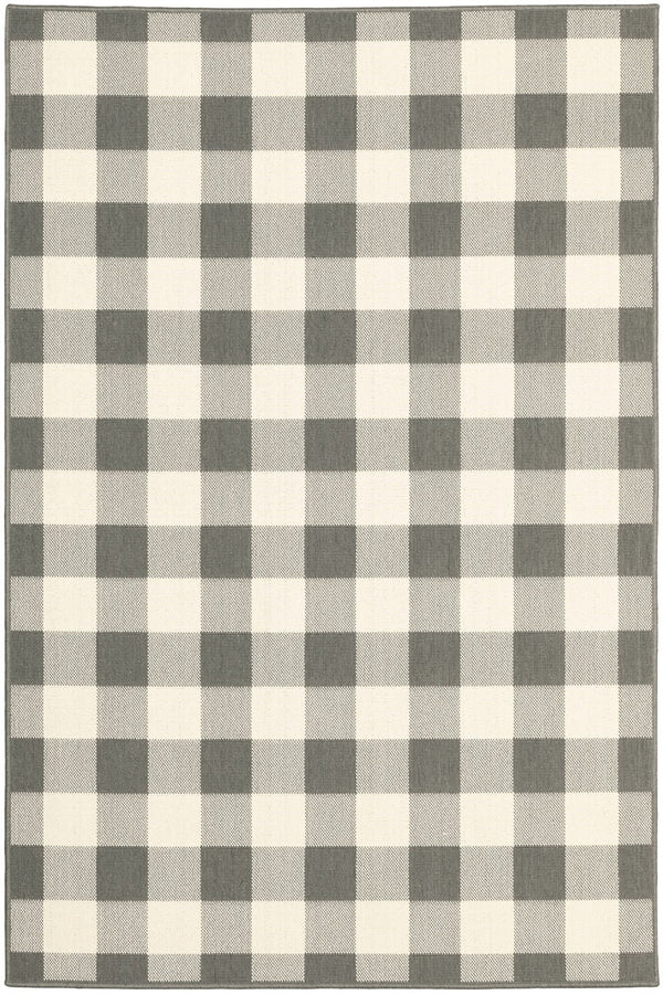 HomeRoots 5' Indoor Outdoor Area Rug - Chic Gray and Ivory Design for Durable Style in Any Space Grey/ Ivory 7'10" x 10'10" 389528