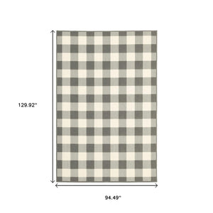 HomeRoots 5' Indoor Outdoor Area Rug - Chic Gray and Ivory Design for Durable Style in Any Space Grey/ Ivory 7'10" x 10'10" 389528