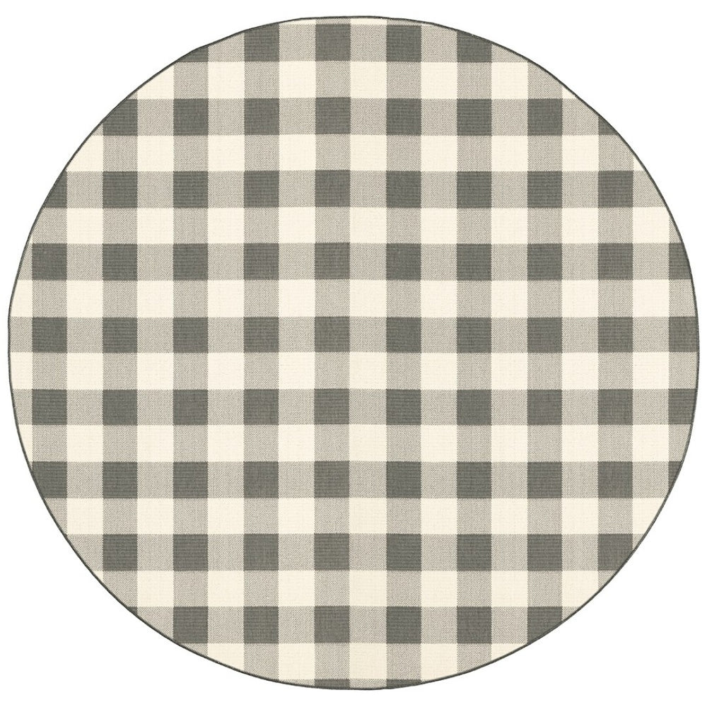 HomeRoots 5' Indoor Outdoor Area Rug - Chic Gray and Ivory Design for Durable Style in Any Space Grey/ Ivory 7'10" Round 389529