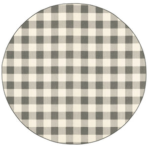 HomeRoots 5' Indoor Outdoor Area Rug - Chic Gray and Ivory Design for Durable Style in Any Space Grey/ Ivory 7'10" Round 389529
