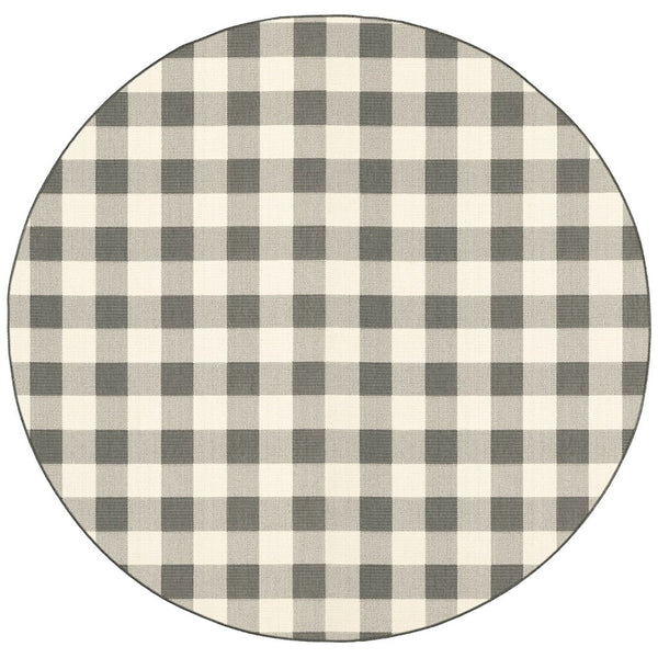 HomeRoots 5' Indoor Outdoor Area Rug - Chic Gray and Ivory Design for Durable Style in Any Space Grey/ Ivory 7'10" Round 389529