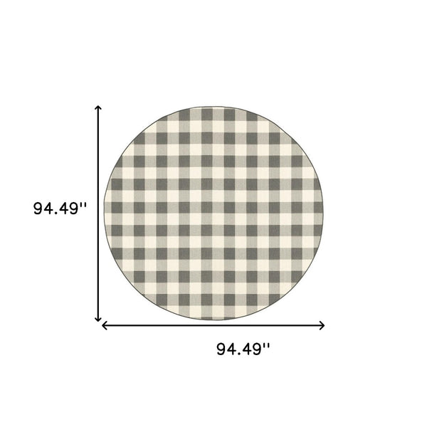 HomeRoots 5' Indoor Outdoor Area Rug - Chic Gray and Ivory Design for Durable Style in Any Space Grey/ Ivory 7'10" Round 389529