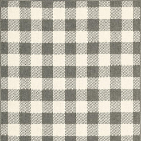 HomeRoots 5' Indoor Outdoor Area Rug - Chic Gray and Ivory Design for Durable Style in Any Space Grey/ Ivory 8'6" x 13' 389530