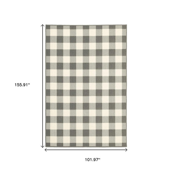 HomeRoots 5' Indoor Outdoor Area Rug - Chic Gray and Ivory Design for Durable Style in Any Space Grey/ Ivory 8'6" x 13' 389530