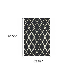 HomeRoots 5' Black and Ivory Area Rug – Elegant Indoor Outdoor Style, Durable, Easy Care for Versatile Spaces 5'3" x 7'6" 389533