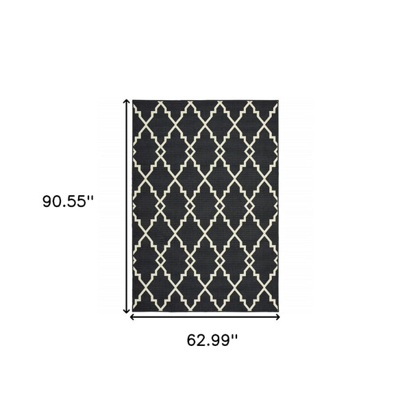 HomeRoots 5' Black and Ivory Area Rug – Elegant Indoor Outdoor Style, Durable, Easy Care for Versatile Spaces 5'3" x 7'6" 389533